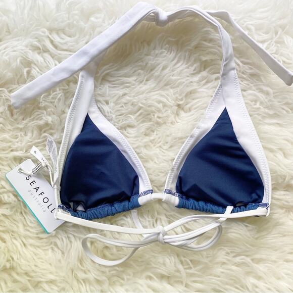 Seafolly | Block Party Slide Triangle Bikini Top Denim Blue White US 6 - Picture 5 of 6